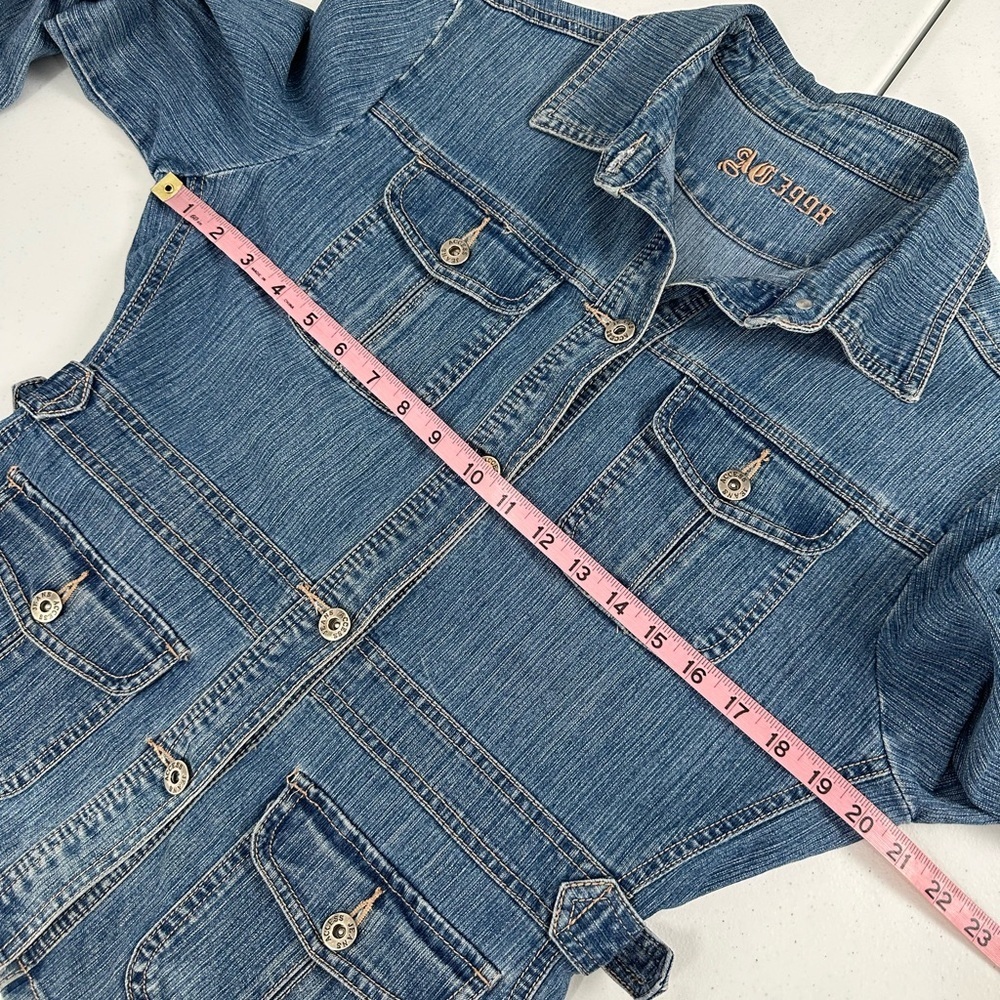 AC3998 Women's Y2K Collared Long Sleeve Denim Jean Jacket Large - Picture 5 of 12